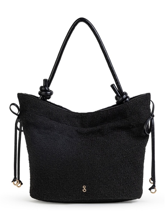 Sam & Libby Handbags - Sam & Libby Black Textured Bucket Shoulder Bag with Knot Handle
